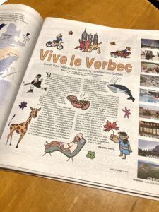 Photo of Seven Days newspaper with illustrations of bike, whale, giraffe, and hocky player.